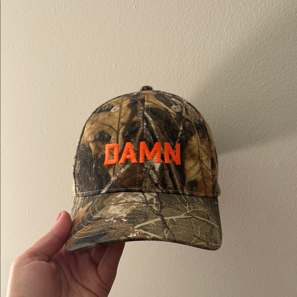 Camo Cap with Orange DAMN Embroidery